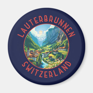 Lauterbrunnen Switzerland Retro Distressed Circle Magnet