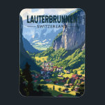 Lauterbrunnen Switzerland Travel Art Vintage Magnet<br><div class="desc">Lauterbrunnen retro vector travel design.  Set in a valley featuring rocky cliffs and the roaring Staubbach Falls.</div>