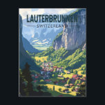 Lauterbrunnen Switzerland Travel Art Vintage Postcard<br><div class="desc">Lauterbrunnen retro vector travel design.  Set in a valley featuring rocky cliffs and the roaring Staubbach Falls.</div>