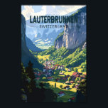 Lauterbrunnen Switzerland Travel Art Vintage Poster<br><div class="desc">Lauterbrunnen retro vector travel design.  Set in a valley featuring rocky cliffs and the roaring Staubbach Falls.</div>