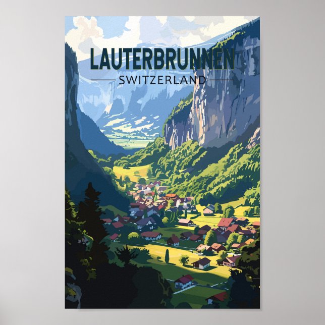 Lauterbrunnen Switzerland Travel Art Vintage Poster (Front)