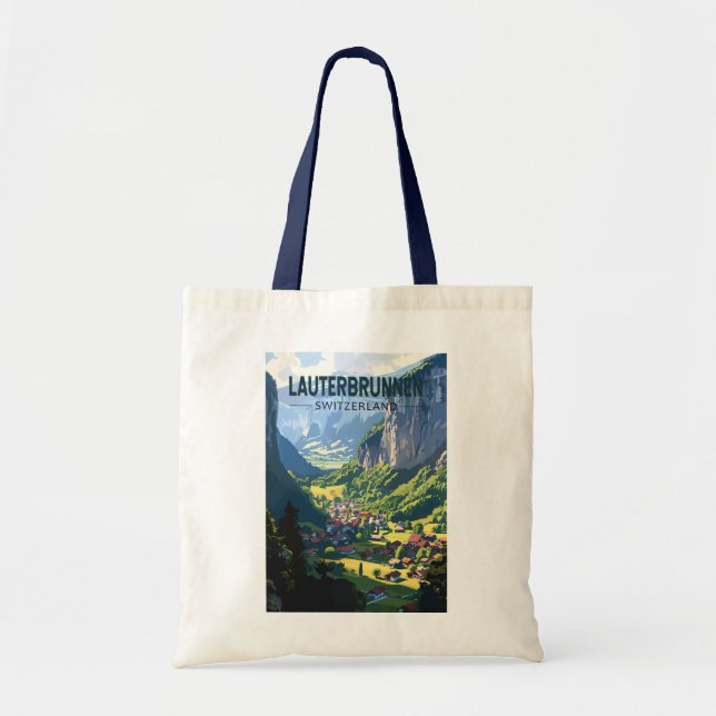 Lauterbrunnen Switzerland Travel Art Vintage Tote Bag (Front)