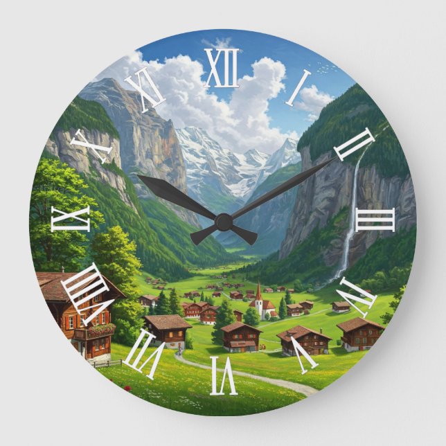 Lauterbrunnen Switzerland Travel Large Clock (Front)