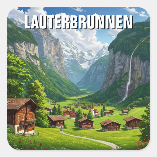 Lauterbrunnen Switzerland Travel Square Sticker (Front)