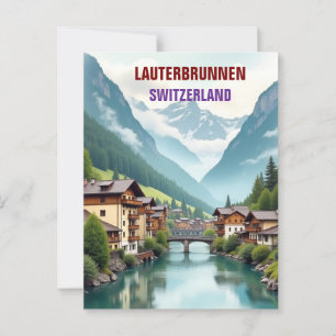 Lauterbrunnen Switzerland vintage Travel Art Postcard