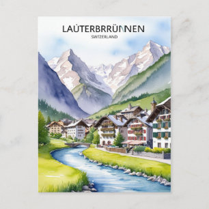 Lauterbrunnen Switzerland vintage Travel Art Postcard