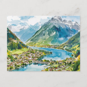 Lauterbrunnen Switzerland Watercolor Postcard