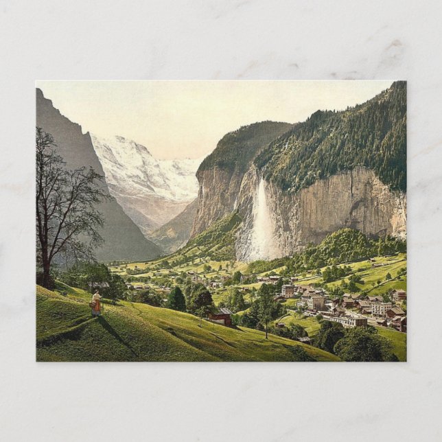 Lauterbrunnen Valley with Staubbach, Bernese Oberl Postcard (Front)