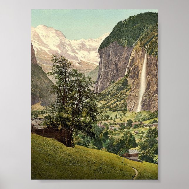 Lauterbrunnen Valley with Staubbach Waterfall, Ber Poster (Front)