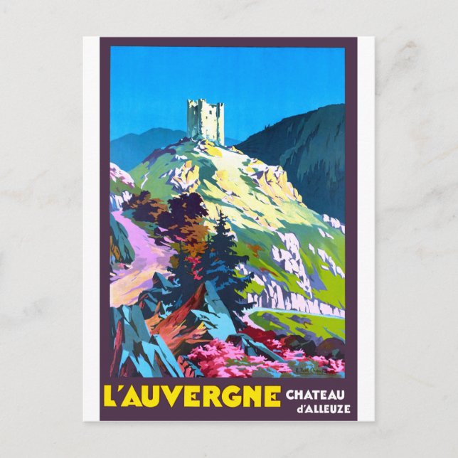 L'auvergne, chateau d'Alleuze, France, vintage Postcard (Front)