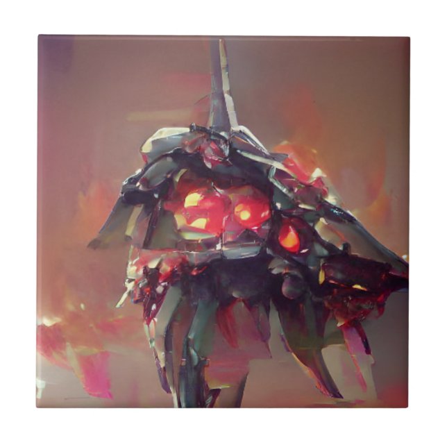 Lava fiery robot graphic abstract art tile (Front)