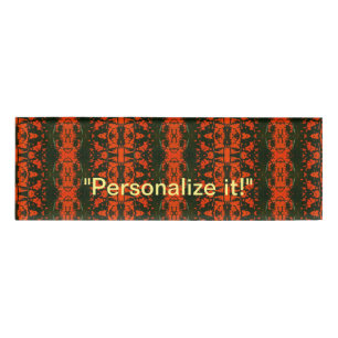 Lava, fire, hot red and black mirrored design name tag