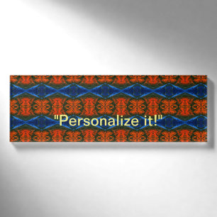 Lava, fire, red, blue and black mirrored design name tag
