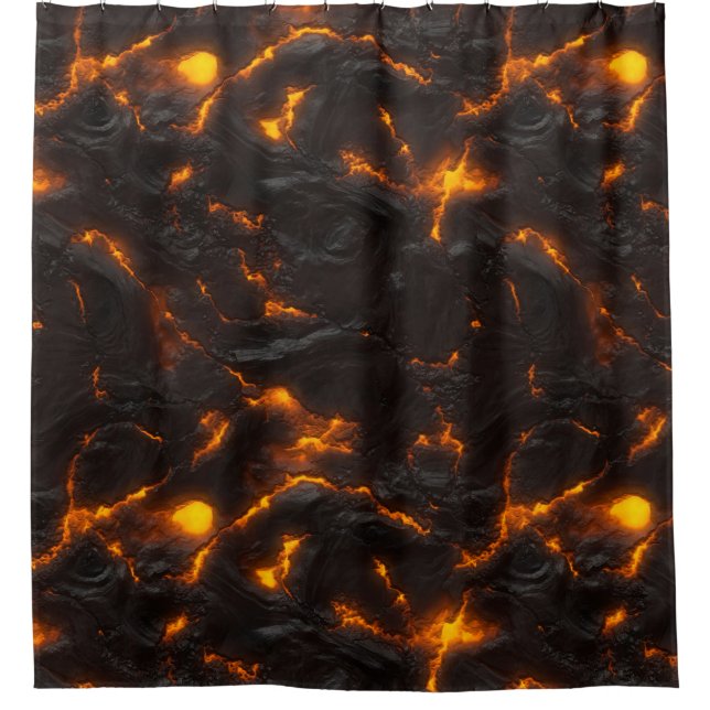 Lava Flow Bright Yellow & Black Orange Volcanic Shower Curtain (Front)