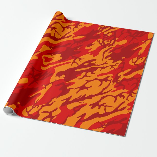Lava Red Camo Wrapping Paper (Unrolled)