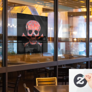 Lava Skull black sq lg window cling back stick