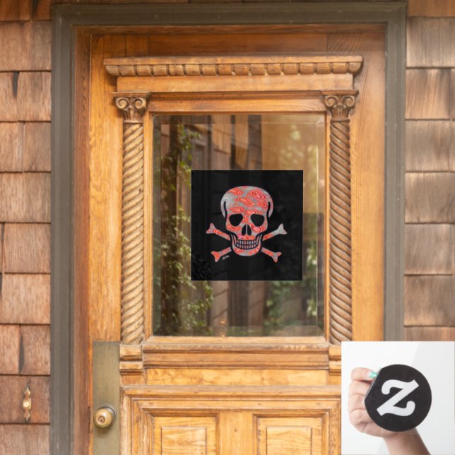 Lava Skull black sq window cling front stick (Home Door)