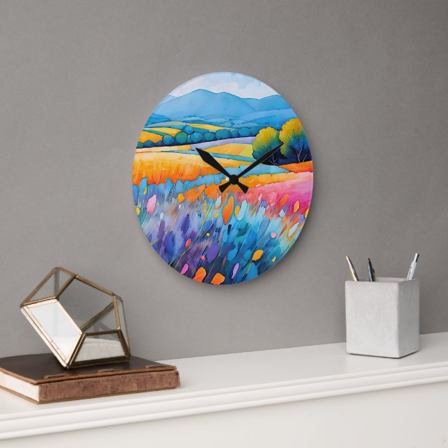 "Lavande Serenité". Wide Landscape Provence Large Clock (Office)