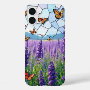 Lavander and Butterflies at Dusk Stained Glass  iPhone 16 Plus Case
