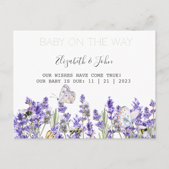 Lavander Butterflies Botanical Announcement Postcard (Front)