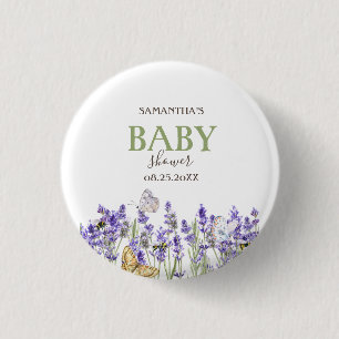 Lavander Butterflies Botanical Baby Shower   3 Cm Round Badge