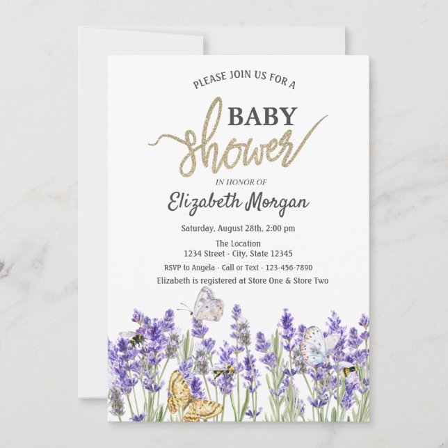 Lavander Butterflies Botanical Baby Shower Invitation (Front)