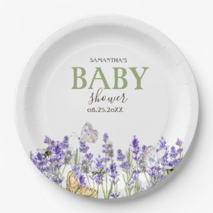 Lavander Butterflies Botanical Baby Shower Paper Plate