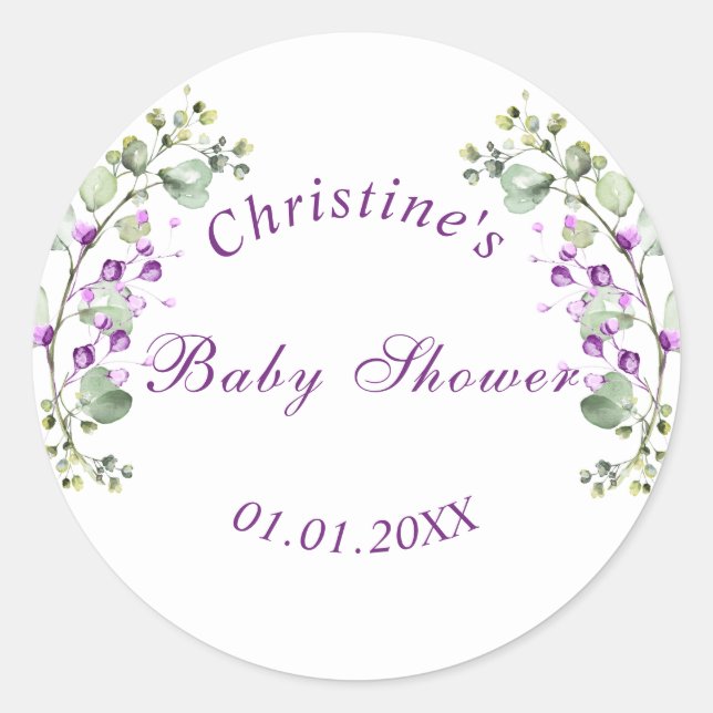 Lavander Flowers Baby Shower Baby Shower Classic Round Sticker (Front)