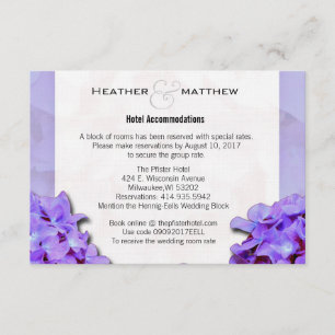 Lavander Hydrangeas Room Reservations Enclosure Card
