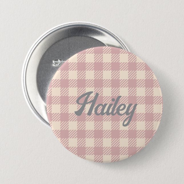 lavander pale purple gingham preppy plaid checked 7.5 cm round badge (Front & Back)