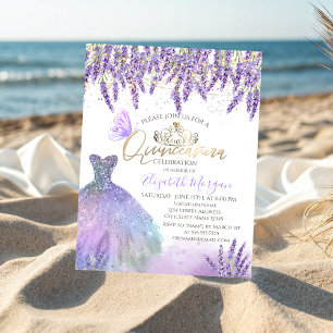  Lavander,String Lights,Glitter Dress Quinceanera Invitation