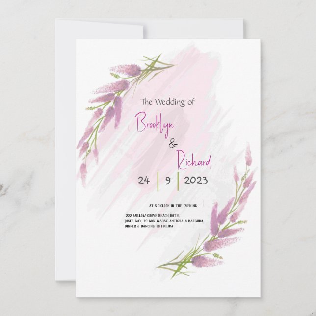 Lavander watercolor wild flower invitation (Front)