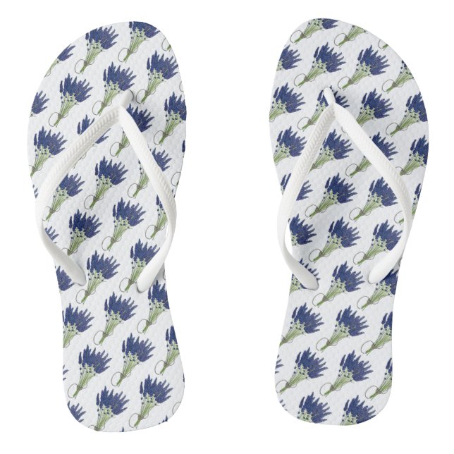 Lavandula Lavender Bouquet Floral Print Purple Flip Flops (Footbed)