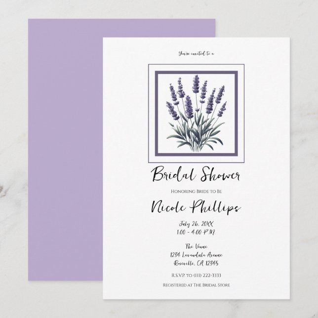 Lavandula Lavender Floral Flower Bridal Shower  Invitation (Front/Back)