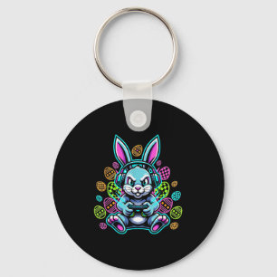 Lavel up gamer easter cute bunny rabbit headset key ring