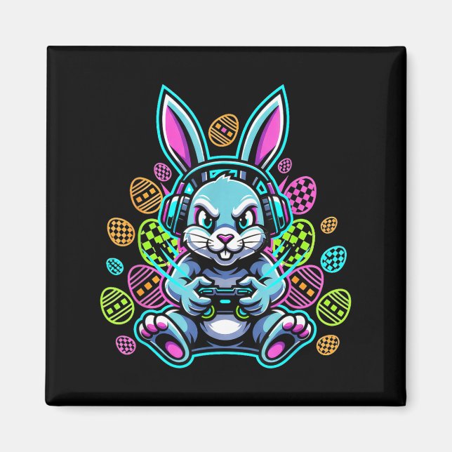 Lavel up gamer easter cute bunny rabbit headset magnet (Front)