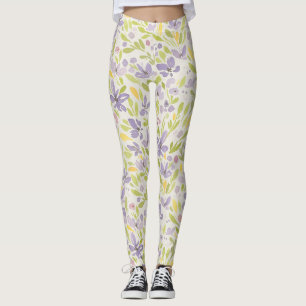 Lavendar and Green Spring Floral Design Leggings