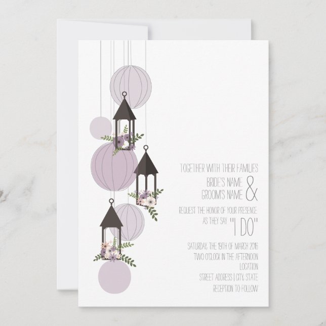 Lavendar Floral Lanterns Wedding Invitation (Front)