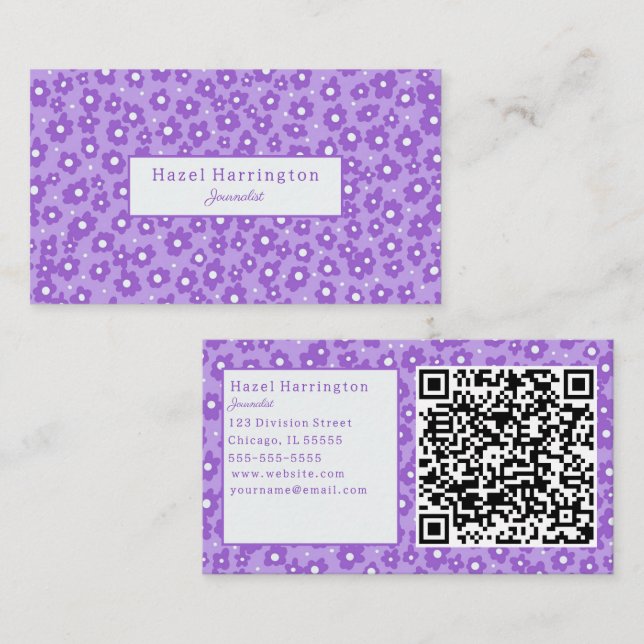 Lavendar Flowers QR Code Business Cards Cute (Front/Back)