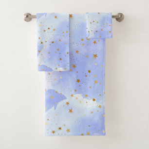 Lavendar Golden Star Pattern Bath Towel Set
