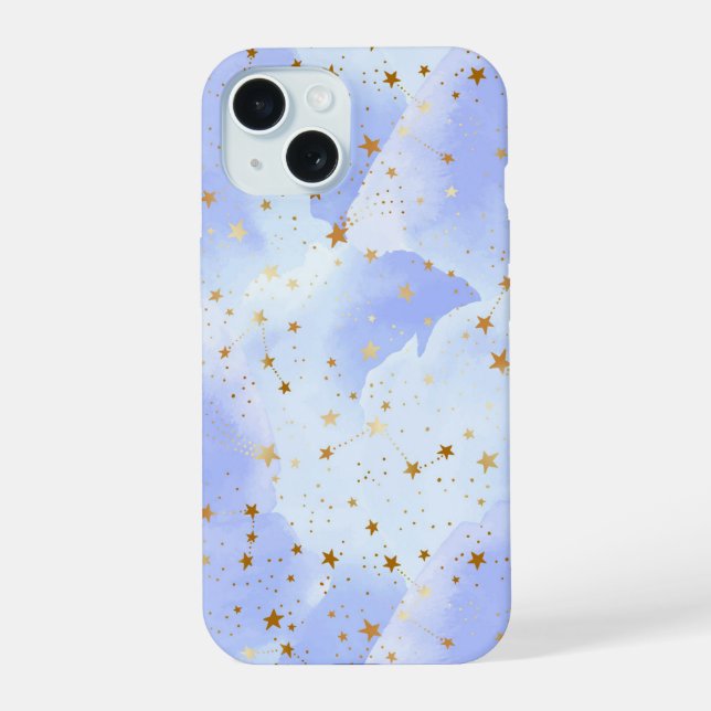 Lavendar Golden Star Pattern iPhone 15 Case (Back)
