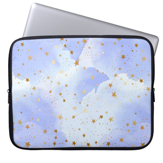 Lavendar Golden Star Pattern Laptop Sleeve (Front)