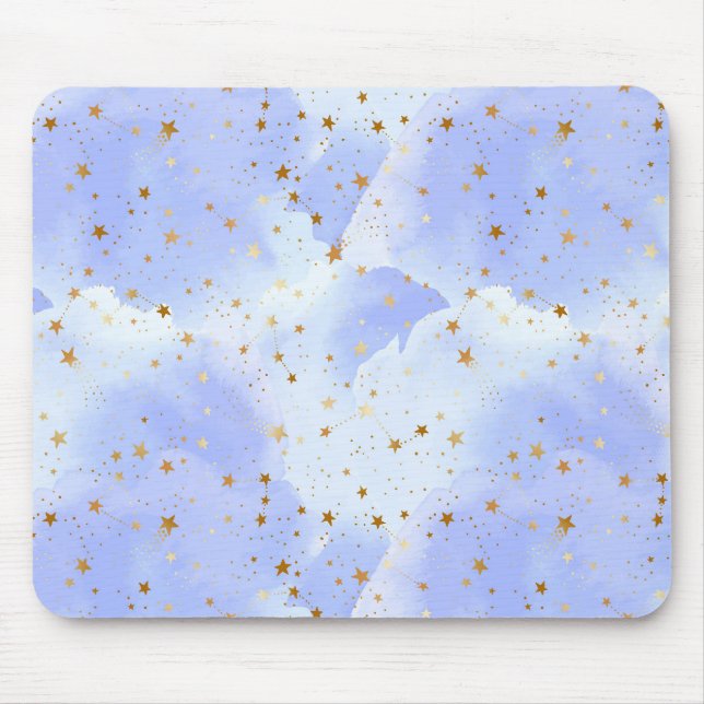 Lavendar Golden Star Pattern Mouse Mat (Front)