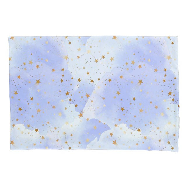 Lavendar Golden Star Pattern Pillowcase (Front-Left)