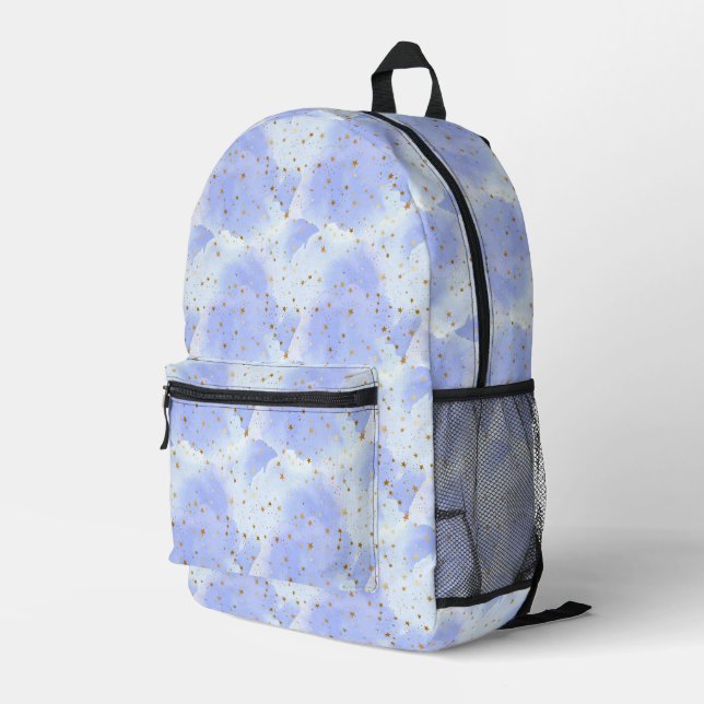 Lavendar Golden Star Pattern Printed Backpack (Back Corner Right)