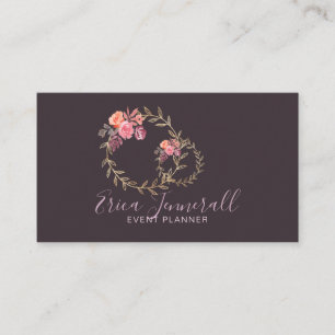 Lavendar Grey Floral Wreath Blooms Event Planner Business Card