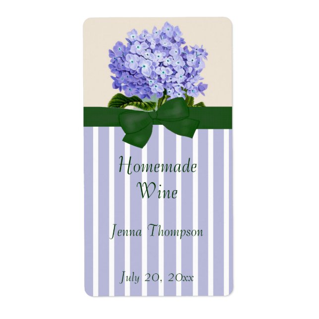 Lavendar Hydrangea Homemade Wine Label (Front)