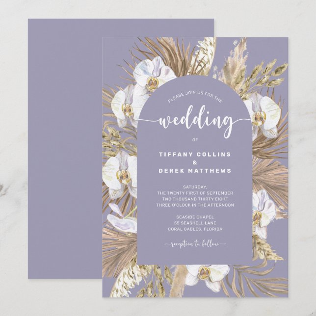 Lavendar Pampas Grass Arch Wedding Invitation (Front/Back)