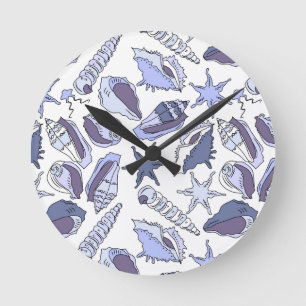 Lavendar Seashells Round Clock