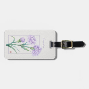 Lavende Carnation Botanical Watercolor Custom Name Luggage Tag